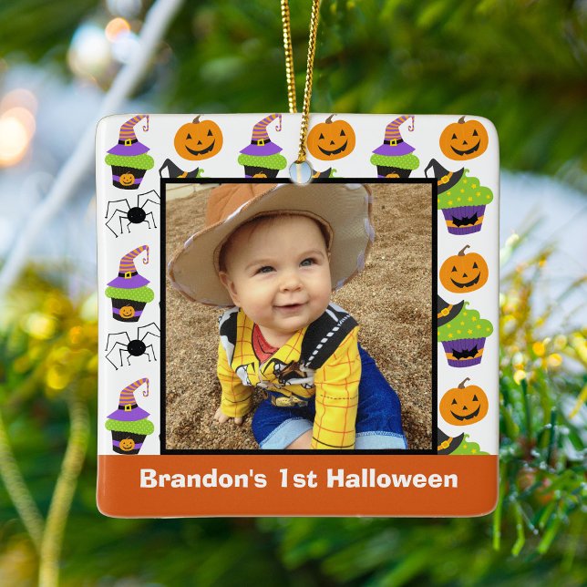 Baby's 1st Halloween Photo Cute Personalised Ceramic Ornament (Creator Uploaded)