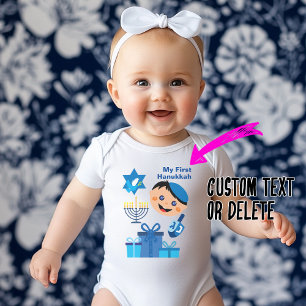 👶🍩 Baby's 1st Hanukkah - with happy Dreidel Baby Bodysuit