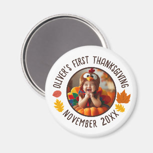 Baby's 1st Thanksgiving Custom Photo Fall Leafs Magnet