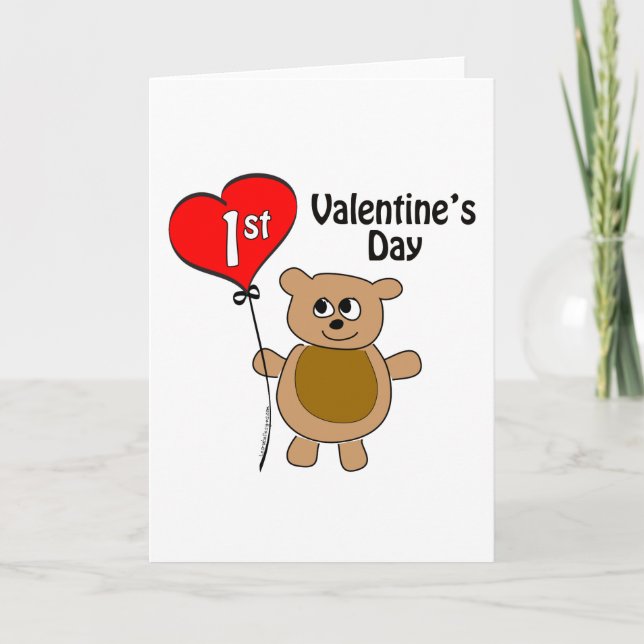 Babys 1st Valentine's Day Bear Theme Holiday Card (Front)
