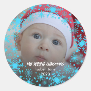 Baby's 2nd Christmas Blue Snowflake  Classic Round Sticker