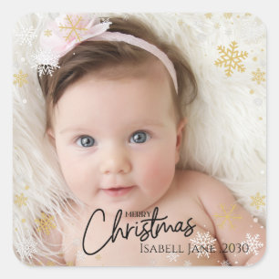 Baby's 2nd Christmas Red Snowflake  Square Sticker