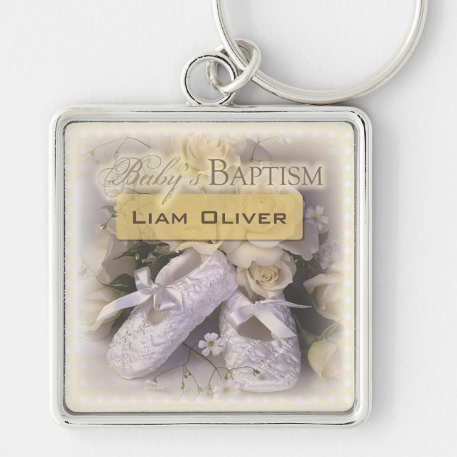 Baby's Baptism Neutral ,  Customisable Name, Key Ring (Front)