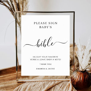 Baby's Bible Modern Minimalist Baby Shower Signage Poster
