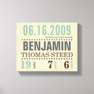 Baby's Birth Date Details Canvas - Sand & Sea