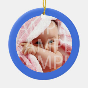 Baby's birth record Christmas ornament. blue Ceramic Tree Decoration