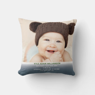 Baby's Birth Record Stats Blue Photo Cushion
