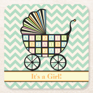 Baby's Blocks Stroller Baby Shower Paper Coasters