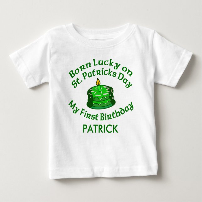 Baby's Born on St. Patricks Day Customisable Baby T-Shirt (Front)