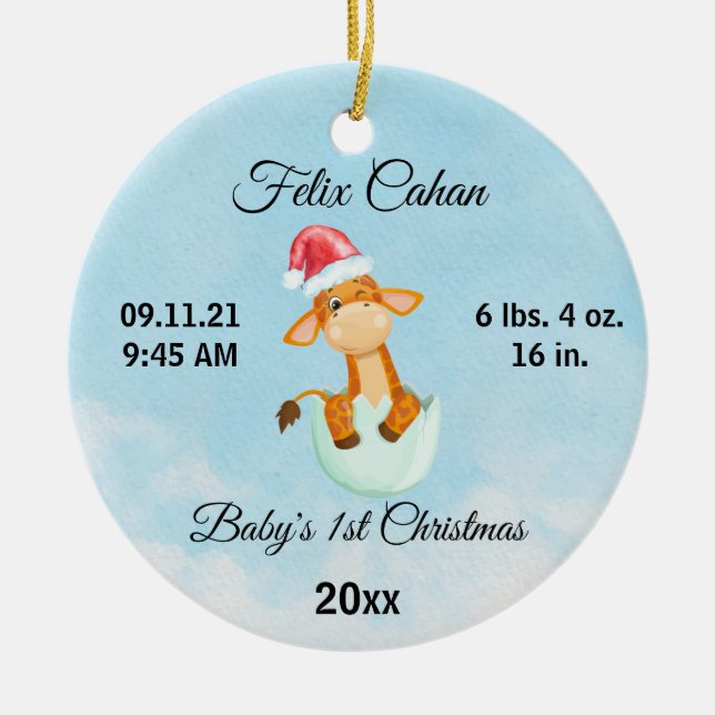 Baby's Boy First Christmas 2023 Custom Photo Ceramic Tree Decoration (Front)