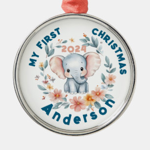 Baby's Boy First Christmas Cute Elephant Metal Tree Decoration