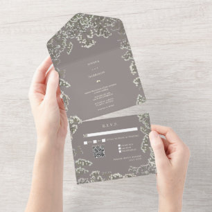 Baby's Breath Amethyst Wedding RSVP All In One Invitation