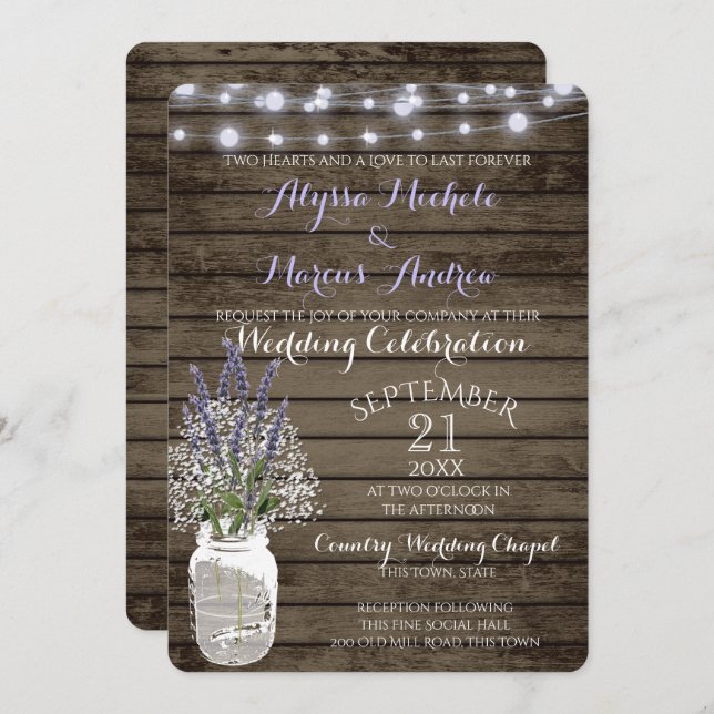 Baby's Breath and Lavender Rustic Wedding Invitation (Front/Back)