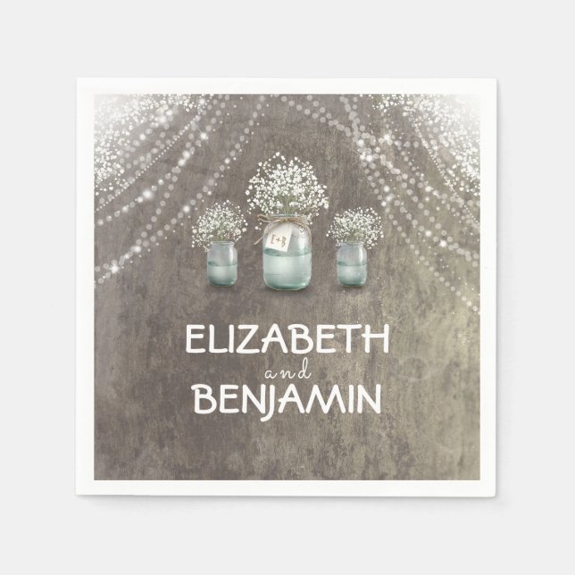 Baby's Breath and Mason Jar Barn Wedding Napkin (Front)