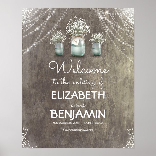 Baby's Breath and Mason Jar Wedding Welcome Sign (Front)