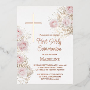 baby's breath and pink roses First Communion