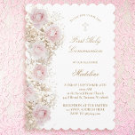 Baby's Breath and pink roses First Communion Invitation<br><div class="desc">First Communion invitation</div>