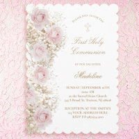 Baby's Breath and pink roses First Communion