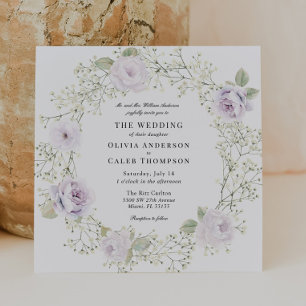Baby's Breath and Purple Roses Wedding Invitation