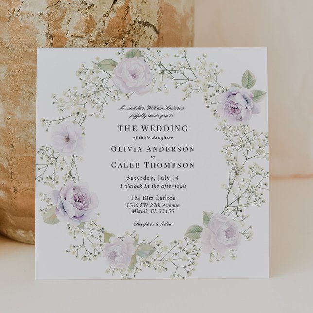 Baby's Breath and Purple Roses Wedding Invitation (Creator Uploaded)