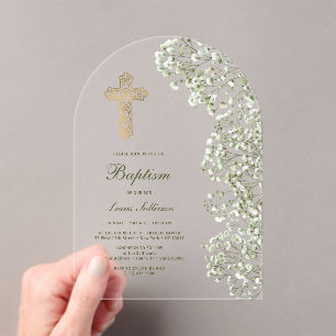Baby's Breath Arch Baptism Acrylic Invitations