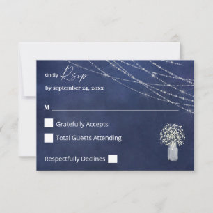 Baby's Breath, B Chalk & String Lights no Meal RSVP Card