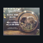 Baby's Breath Barrel Rustic Photo Save the Date Announcement Postcard<br><div class="desc">Baby's breath,  oak barrel,  string lights old winery wedding - photo save the date postcards</div>