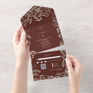 Baby's Breath Beet Red Wedding RSVP All In One Invitation