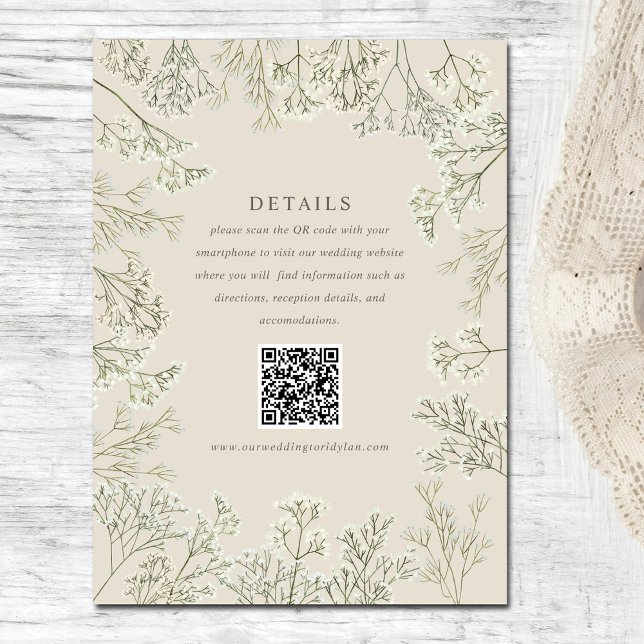 Baby's Breath Beige Wedding Details QR Code Enclosure Card (Creator Uploaded)
