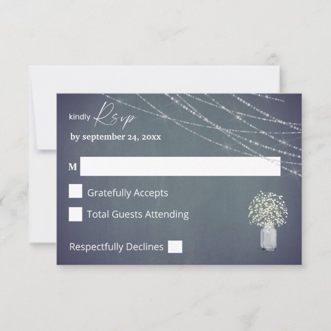 Baby's Breath BG Chalk & String Lights no Meal RSV RSVP Card (Front)