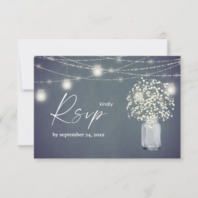 Baby's Breath, BG Chalk & String Lights with Meal RSVP Card (Front)