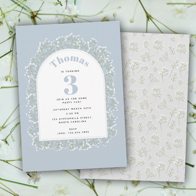 Baby's Breath Blue Boy Gypsophila Kids Birthday Invitation (Baby's Breath Blue Boy Gypsophila Kids Birthday Invitation)