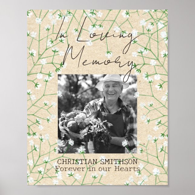 Baby's Breath Boho Rustic In Loving Memory Wedding Poster (Front)