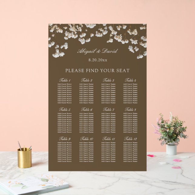 Baby's Breath Brown Wedding Acrylic Seating Chart (Wedding)