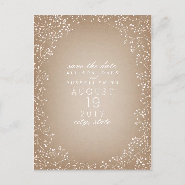 Baby's Breath Cardstock Inspired Save The Date Announcement Postcard (Front)