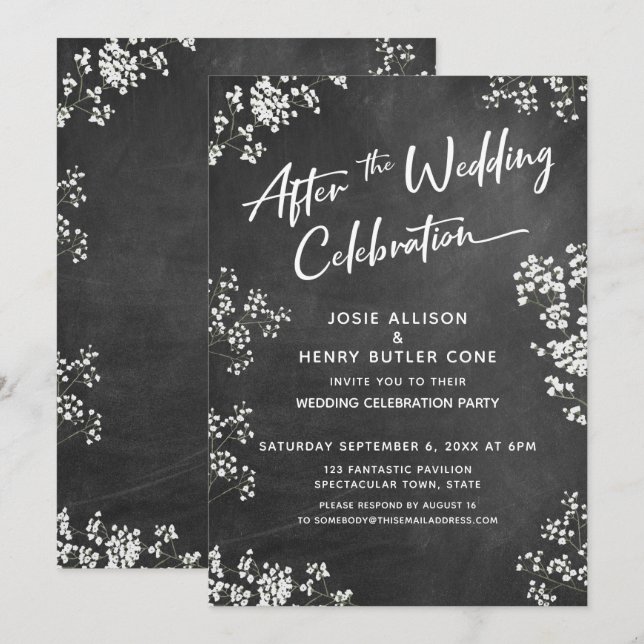 Baby's Breath Chalkboard After Wedding Celebration Invitation (Front/Back)