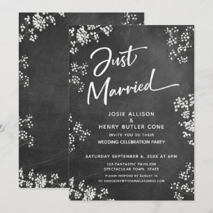 Baby's Breath Chalkboard Modern Just Married Invitation