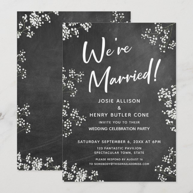 Baby's Breath Chalkboard Modern We're Married Invitation (Front/Back)