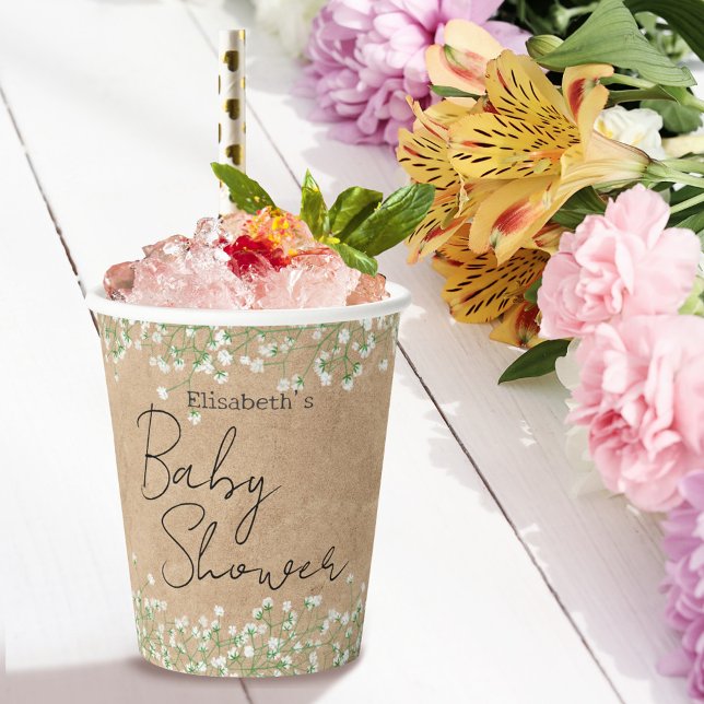 Baby's Breath Cute Floral Boho Elegant Baby Shower Paper Cups (Creator Uploaded)