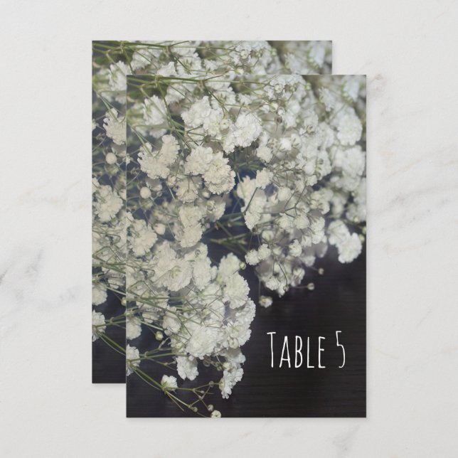 Baby's Breath & Dark Wood Table Number Card (Front/Back)