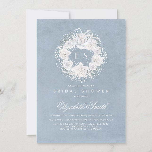 Baby's Breath Dusty Blue Floral Bridal Shower Invitation (Front)