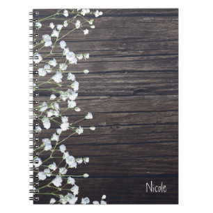 Baby's Breath Floral & Dark Rustic Wood Country Spiral Notebook