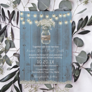 Baby's Breath Floral Dusty Blue Rustic Wedding Invitation