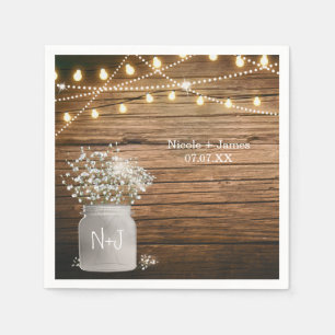 Baby's Breath Floral in Rustic Mason Jar & Lights Napkin
