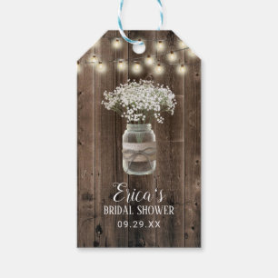 Baby's Breath Floral Jar Barn Wood Bridal Shower Gift Tags