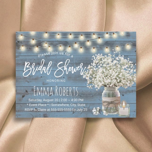 Baby's Breath Floral Jar Dusty Blue Bridal Shower Invitation (Creator Uploaded)