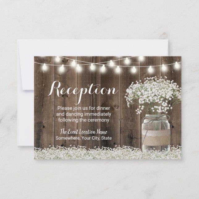 Baby's Breath Floral Jar Rustic Wedding Reception Invitation (Front)
