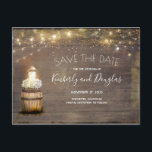 Baby's Breath Floral Lantern Rustic Save the Date Announcement Postcard<br><div class="desc">Baby's breath wine barrel and glowing vintage lantern rustic wood save the date postcards</div>