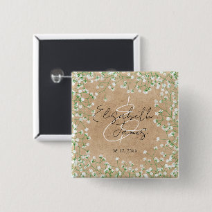 Baby's Breath Floral Rustic Boho Farmhouse Wedding 15 Cm Square Badge