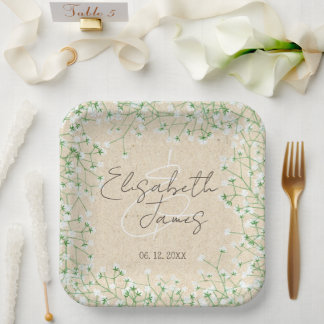 Baby's Breath Floral Rustic Boho Farmhouse Wedding Paper Plate